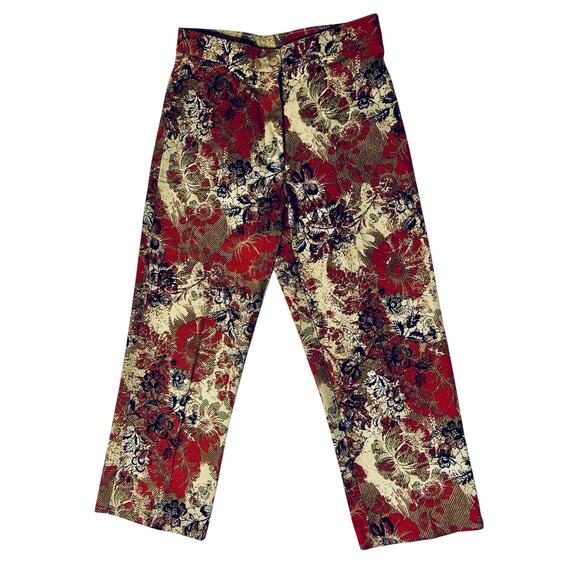 Vtg David Paul New York Red, Gold, &. Black Floral Cropped Pants Slacks Trousers